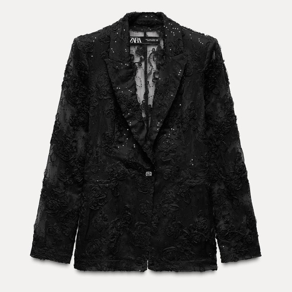 ZARA STRUCTURED SEQUINS SEMI-SHEER BLAZER - Picture 2 of 4